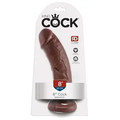 Масивно дилдо King Cock 8" – вендуза, извит ствол, 21,5 см, кафяв цвят