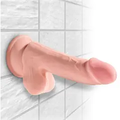Масивно дилдо King Cock Plus 6.5" Triple Density с тестиси – вендуза, 20,3 см, светъл тен