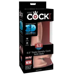 Масивно дилдо King Cock Plus 6.5" Triple Density с тестиси – вендуза, 20,3 см, светъл тен