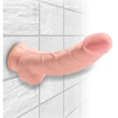 Масивно дилдо King Cock Plus 8" Triple Density с тестиси – вендуза, 24,1 см, светъл тен