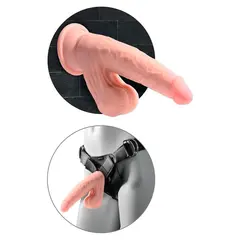 Дилдо King Cock Plus 9" Pipedream – вендуза, люлеещи се тестиси, 26 см, светъл тен