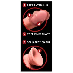 Дилдо King Cock Plus 9" Pipedream – вендуза, люлеещи се тестиси, 26 см, светъл тен