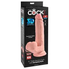 Дилдо King Cock Plus 9" Pipedream – вендуза, люлеещи се тестиси, 26 см, светъл тен