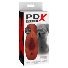 Мастурбатор Perfect Pussy Double Stroker PDX Plus – телесен тъмен цвят, вагинален и анален канал, със засмукване, 14.2 см