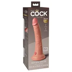 Масивно силиконово дилдо King Cock Elite 7" Dual Density – вендуза, твърдо ядро, 21 см, светъл тен