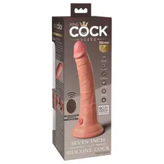 Масивно вибриращо силиконово дилдо King Cock Elite 7" с дистанционно – двойна плътност, вендуза, 21 см, светъл тен