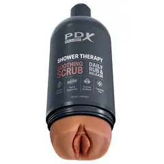 Мастурбатор Shower Therapy Soothing Scrub PDX Plus – телесен тъмен цвят, вагинален канал, със засмукване, 20.7 см