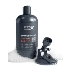 Мастурбатор Shower Therapy Soothing Scrub PDX Plus – телесен тъмен цвят, вагинален канал, със засмукване, 20.7 см