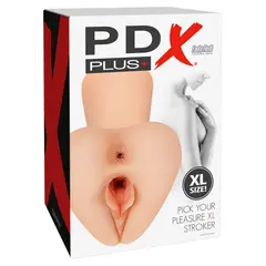Мастурбатор Pick Your Pleasure Stroker XL PDX Plus – телесен светъл цвят, вагинален и анален канал, със засмукване, 22.9 см