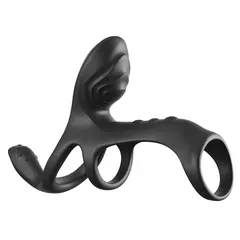 Вибриращ пенис ръкав Ultimate Couples Cage Max Fantasy C-Ringz, 7 режима, силикон, черен