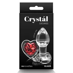 Анален разширител Crystal Desires – Стъклен плъг с червено сърце, Размер S