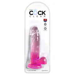 Прозрачен реалистичен дилдо King Cock Clear, 20 см, с тестиси и вендуза