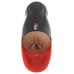 Вибриращ мастурбатор вагина Fuck-O-Matic PDX Elite – вакуум и стимулатор за тестиси, 27 см, кафяво/червен