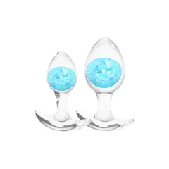 Комплект силиконови анални разширители със стъклени сфери Cosmic Glams, 2 броя, Син