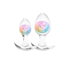 Комплект силиконови анални разширители със стъклени сфери Cosmic Glams, 2 броя, Многоцветен