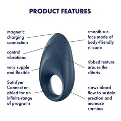 Вибриращ пенис ринг с App контрол Satisfyer Mighty One, Син