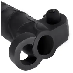 Пенис удебелител с вибрация 16 см Real Feel Extension Fantasy X-tensions, пръстен за тестиси, тъмен телесен