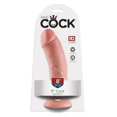 Дилдо King Cock 8" – извита форма, вендуза, 21.5 см., светъл телесен цвят