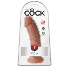 Дилдо King Cock 8" – извита форма, вендуза, 21.5 см., тъмен телесен цвят