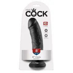 Масивно дилдо King Cock 8” – вендуза, извит ствол, 21,5 см, черен цвят