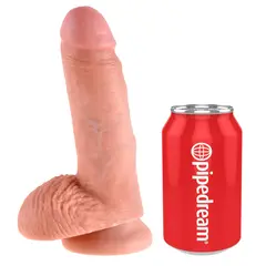 Масивно дилдо King Cock 7" с тестиси – вендуза, изваяна форма, 17.8 см, светъл телесен цвят