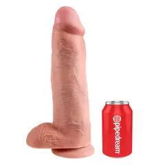 Масивно дилдо King Cock 12" с тестиси – вендуза, изваяна форма, 30.5 см, светъл телесен цвят