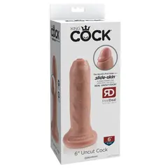 Дилдо King Cock 6" Uncut – необрязана форма, подвижна кожичка, вендуза, 16.5 см., светъл телесен цвят
