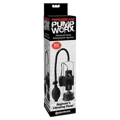 Пенис помпа Pump Worx Beginner’s Vibrating Pump – прозрачен / черен, с вакуум и вибрация, 22 см
