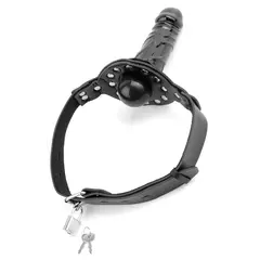 BDSM наустник с дилдо 17,5 см и катинар Deluxe Ball Gag with Dildo Fetish Fantasy Series – черен