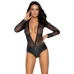 Боди с дълъг ръкав, матов ефект и дълъг цип, Cottelli PARTY