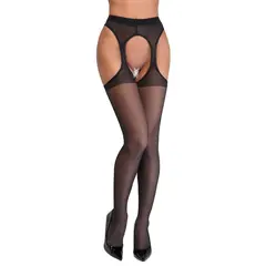 Чорапогащник с жартиери, заден шев и отворено дъно, Cottelli LEGWEAR