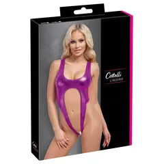 Минималистично розово боди с метален блясък и отворено дъно, Cottelli LINGERIE