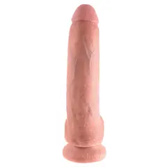 Масивно дилдо King Cock 9" с тестиси – вендуза, изваяна форма, 22.9 см, светъл телесен цвят