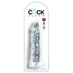 Масивно прозрачно дилдо King Cock Clear 8" – вендуза, гъвкав ствол, 21,8 см