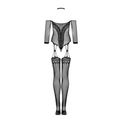 Цяло Еротично Боди с отворен гръб и 3/4 ръкави, Obsessive G333, Черен, S-L