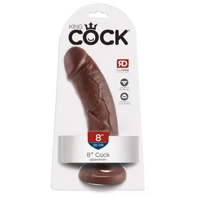 Масивно дилдо King Cock 8" – вендуза, извит ствол, 21,5 см, кафяв цвят