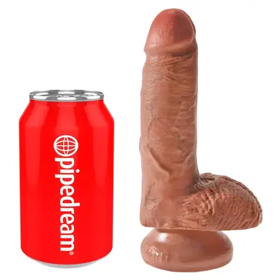 Масивно дилдо King Cock 7" с тестиси – вендуза, изваяна форма, 17.8 см, tan цвят