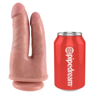 Двойно масивно дилдо King Cock Double Penetrator – вендуза, изваяна форма, 21 см, светъл телесен цвят