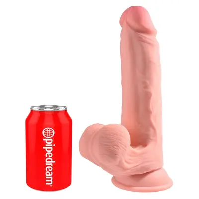 Дилдо King Cock Plus 9" Pipedream – вендуза, люлеещи се тестиси, 26 см, светъл тен