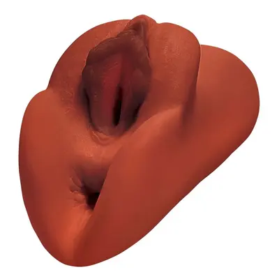 Мастурбатор Perfect Pussy Double Stroker PDX Plus – телесен тъмен цвят, вагинален и анален канал, със засмукване, 14.2 см