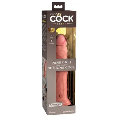 Масивно силиконово дилдо King Cock Elite 9" Dual Density – вендуза, твърдо ядро, 24,8 см, светъл тен