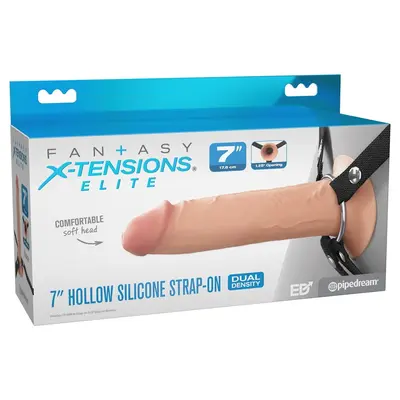 Страпон удебелител 19 см Hollow Strap-on Fantasy X-Tensions Elite, двоен силикон, телесен