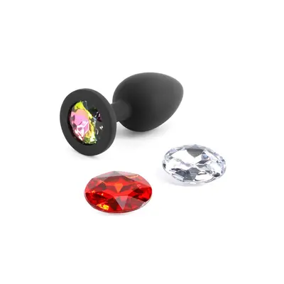 Анален разширител със сменяеми кристали Glams Xchange Round, Черен, Размер S, 7.0 см.