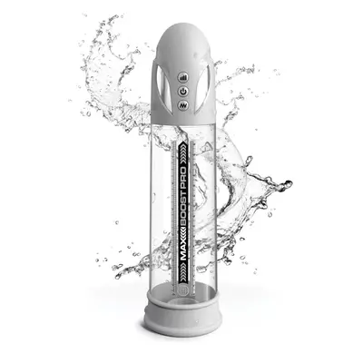 Пенис помпа Pump Worx Max Boost Pro Flow – бял / прозрачен, автоматична, с вакуум и измервателна скала, 28.6 см