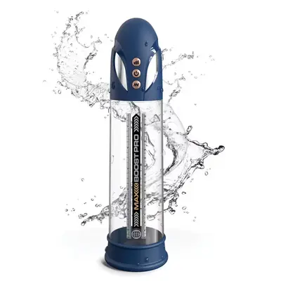 Пенис помпа Pump Worx Max Boost Pro Flow – син / прозрачен, автоматична, с вакуум и измервателна скала, 28.6 см