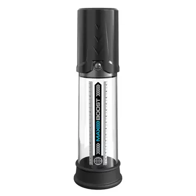 Пенис помпа Pump Worx Max Boost – черен / прозрачен, с вакуум и измервателна скала, 28.6 см