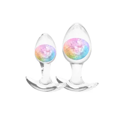 Комплект силиконови анални разширители със стъклени сфери Cosmic Glams, 2 броя, Многоцветен