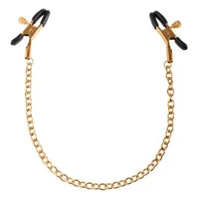 Щипки за зърна Fetish Fantasy Gold Chain – златно/черни, регулируеми, с верижка, 42 см.