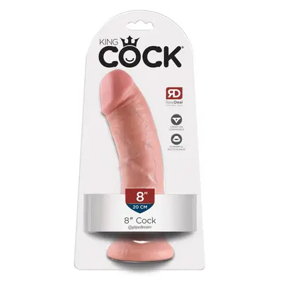 Дилдо King Cock 8" – извита форма, вендуза, 21.5 см., светъл телесен цвят