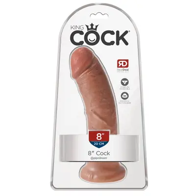 Дилдо King Cock 8" – извита форма, вендуза, 21.5 см., тъмен телесен цвят